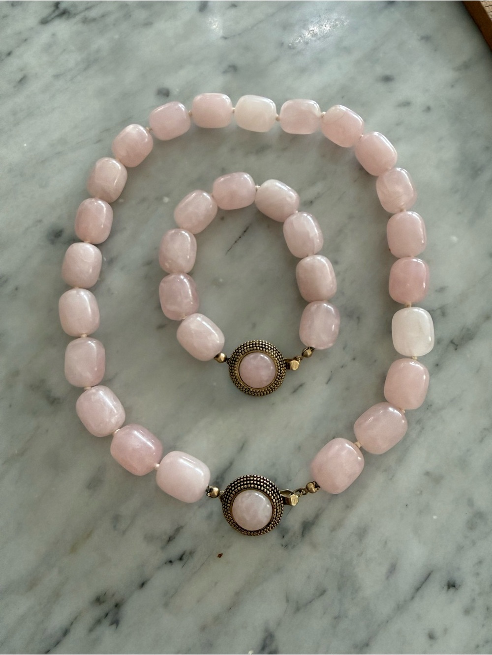 VINTAGE Lauren Ralph Lauren Rose Quartz Necklace & Bracelet Set